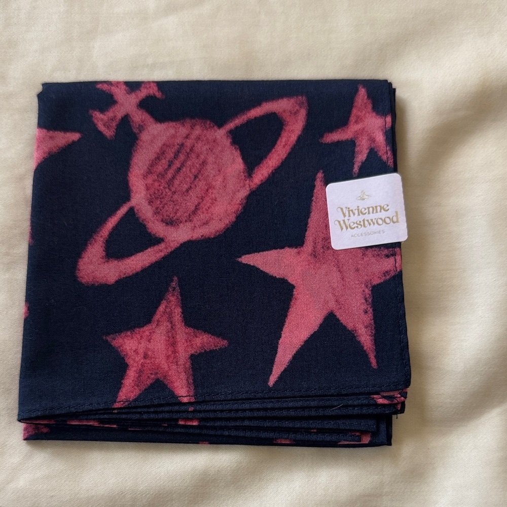 2025 Vivienne Westwood Black Scarf with Pink Celestial Orb Design